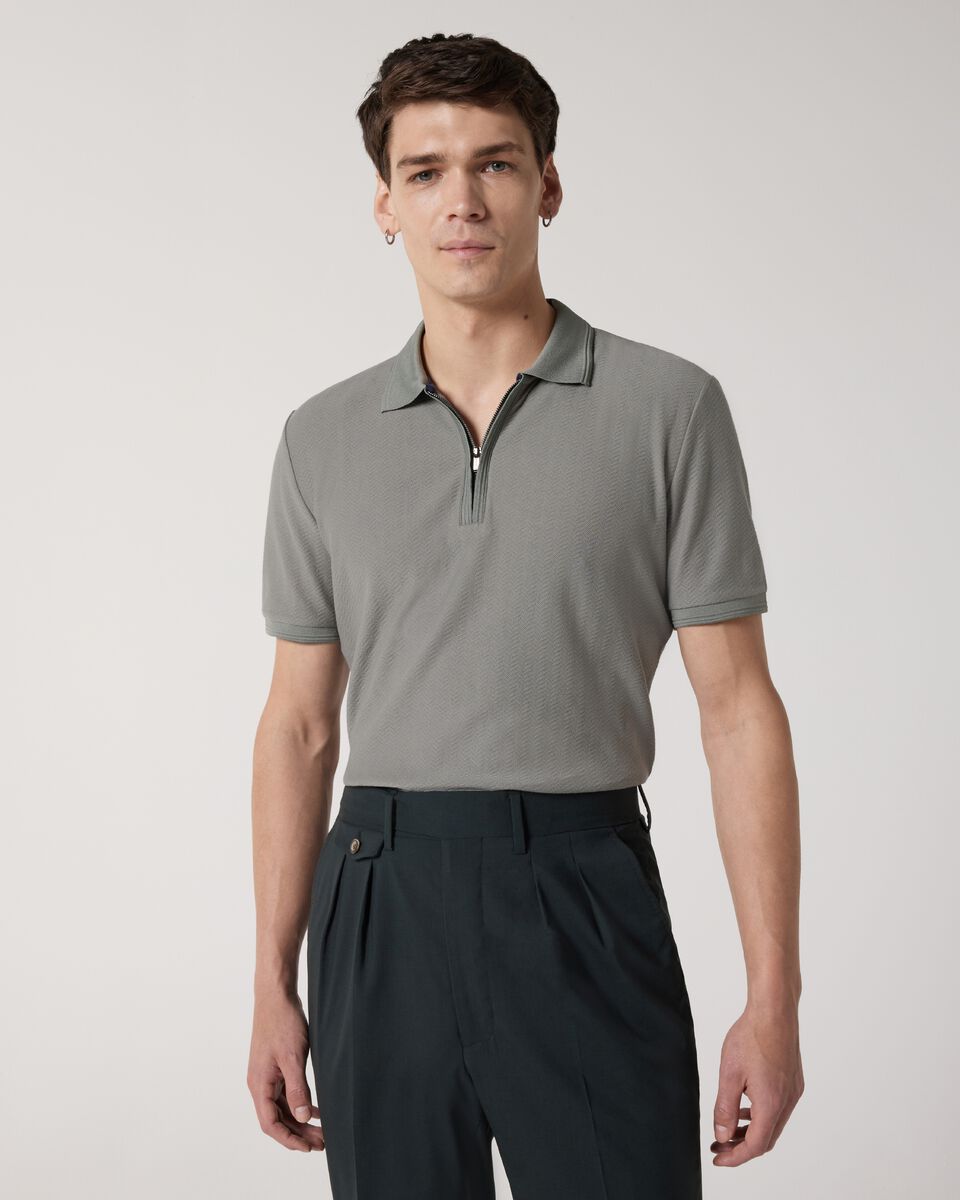 Textured Zip-up Polo, Sage, hi-res